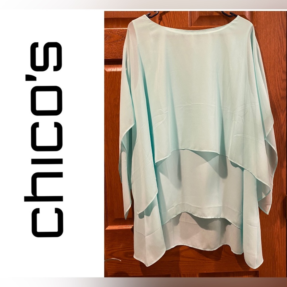 NWT Chico’s Size 3 Crepe Drama Double Layer Top in Caribbean Blue